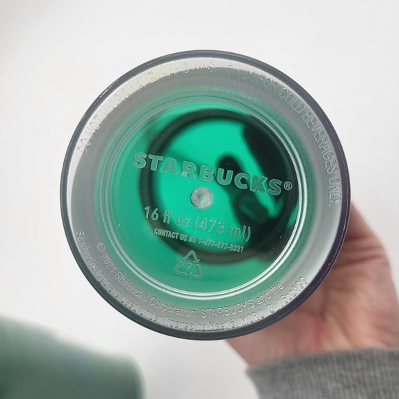 (2) Starbucks Coffee Solid & Gradient Green 16oz Cold Cups Tumblers w/lid, straw - Picture 5 of 5